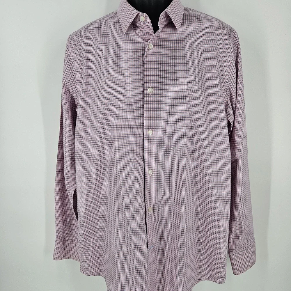 Banana Republic Men Non Iron Slim Fit Long Sleeve Shirt‎ Size Large Red Plaid